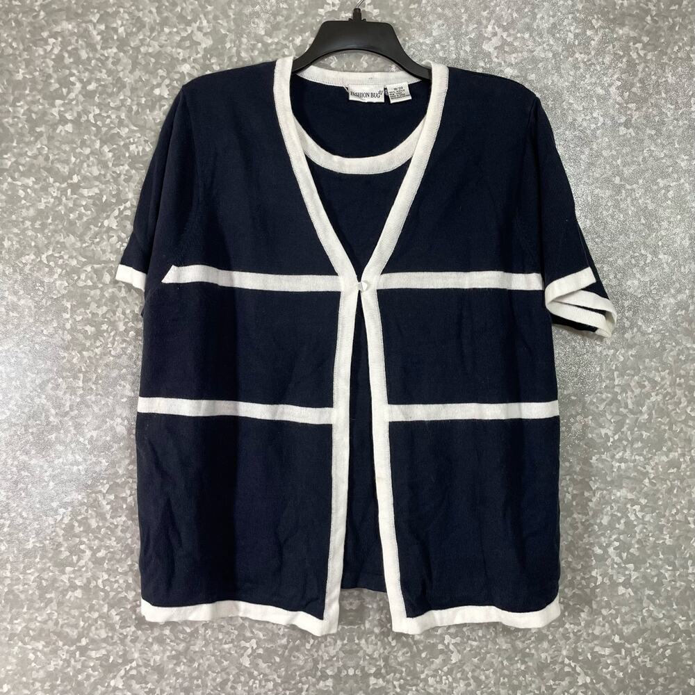 Fashion Bug Womens Vintage Navy Blue Knit Cardigan Set - Size 18/20 - Retro Glam